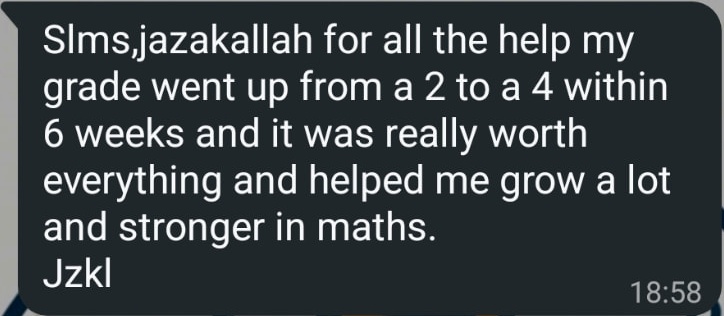 WhatsApp review from Ahmed: grade improved from 2 to 4 within six weeks